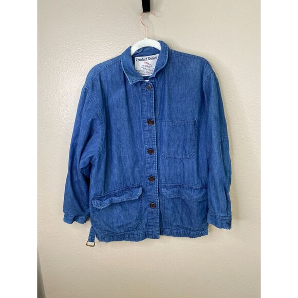 Comfort Denim 2XL Blue 100% Cotton Button-Up Jacket Long Sleeve Vintage - Picture 2 of 6